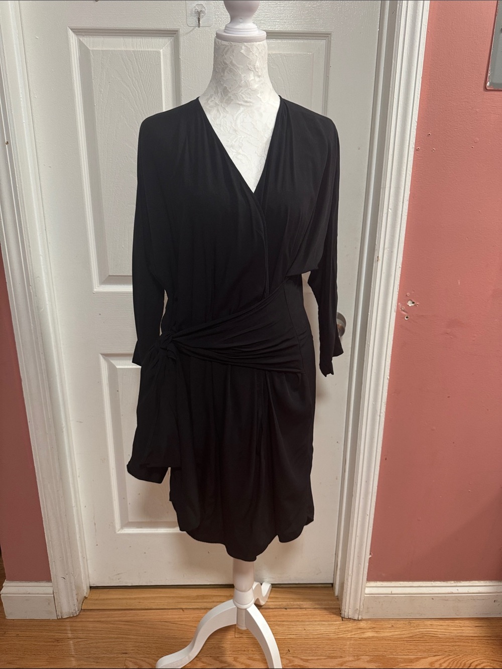 Maje Black Long-Sleeve Wrap Dress